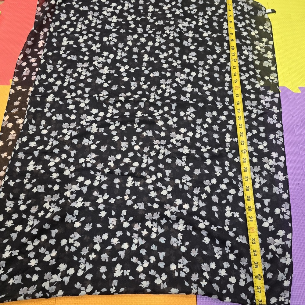 Lane Bryant Large Floral Scarf Black White Sheer Chiffon Wrap Tassels 74x28